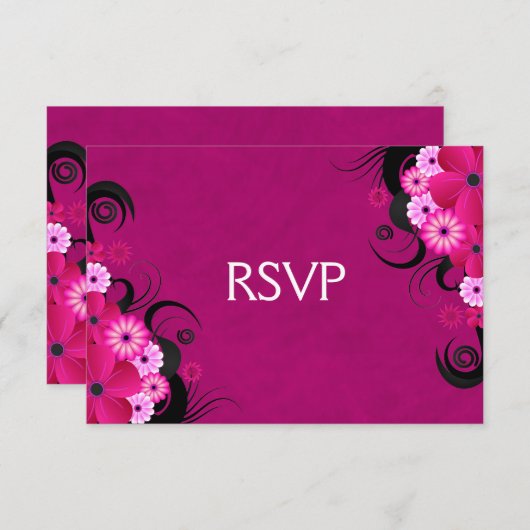 Dark Fuchsia Bloemenbruiloft RSVP Reactie Kaarten (Voorkant / Achterkant)