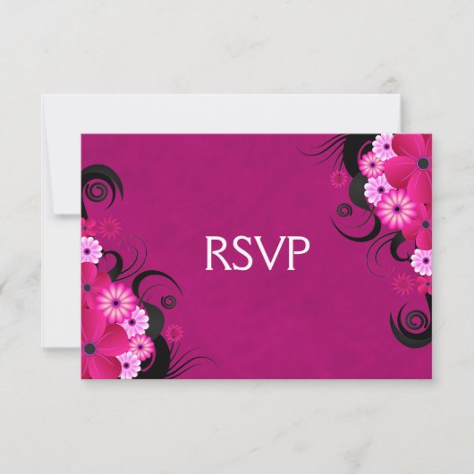 Dark Fuchsia Bloemenbruiloft RSVP Reactie Kaarten Kaartje (Voorkant)