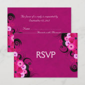 Dark Fuchsia Bloemenbruiloft RSVP Reactie Kaarten Kaartje (Voorkant / Achterkant)