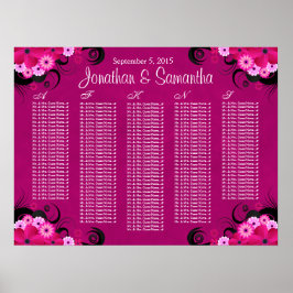 Dark Fuchsia Bloemenbruiloft Tafel Zitkaarten Poster