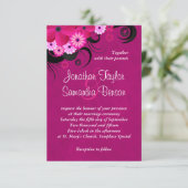 Dark Fuchsia Floral 3.5" x 5" Bruiloft uitnodiging (Staand voorkant)