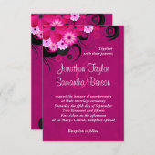 Dark Fuchsia Floral 3.5" x 5" Bruiloft uitnodiging (Voorkant / Achterkant)