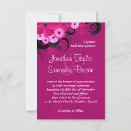 Dark Fuchsia Floral 3.5" x 5" Bruiloft uitnodiging