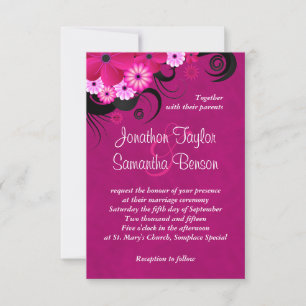 Dark Fuchsia Floral 3.5" x 5" Bruiloft uitnodiging