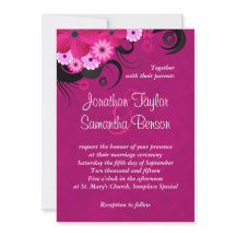 Dark Fuchsia Floral 5" x 7" bruiloft uitnodigingen