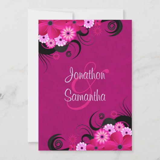 Dark Fuchsia Floral 5" x 7" bruiloft uitnodigingen (Achterkant)