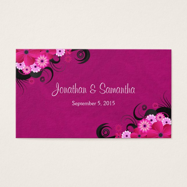 Dark Fuchsia Floral Large Wedding Favor Labels Visitekaartjes (Voorkant)
