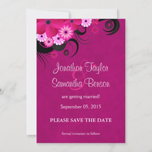 Dark Fuchsia Floral Save The Date Aankondiging (Voorkant)