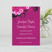 Dark Fuchsia Floral Save The Date Aankondiging (Staand voorkant)