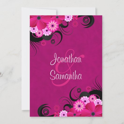 Dark Fuchsia Floral Save The Date Aankondiging (Achterkant)