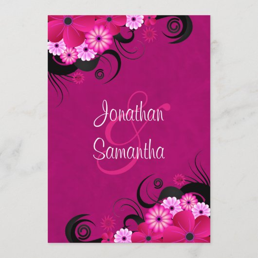 Dark Fuchsia Floral Save The Date Aankondiging (Achterkant)