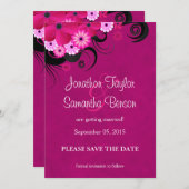 Dark Fuchsia Floral Save The Date Aankondiging (Voorkant / Achterkant)