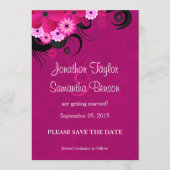 Dark Fuchsia Floral Save The Date Aankondiging (Voorkant)