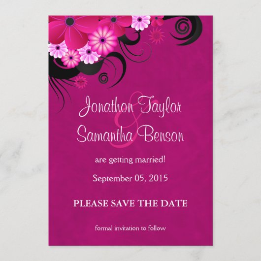 Dark Fuchsia Floral Save The Date Aankondiging (Voorkant)