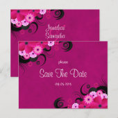 Dark Fuchsia Floral Save The Date Aankondigingen (Voorkant / Achterkant)