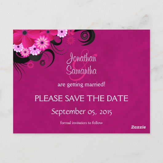 Dark Fuchsia Floral Save The Date Aankondigingen (Achterkant)
