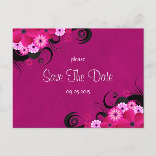 Dark Fuchsia Floral Save The Date Aankondigingen (Voorkant)