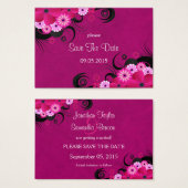 Dark Fuchsia Floral Wedding Save the Date Cards Visitekaartjes (Voorkant /achterkant)
