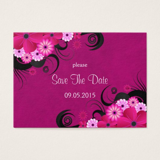 Dark Fuchsia Floral Wedding Save the Date Cards Visitekaartjes (Voorkant)