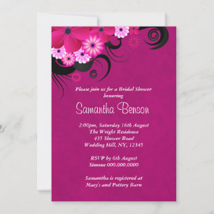 Dark Fuchsia Floral Wedding Vrijgezellenfeest nodi Kaart