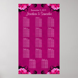 Dark Fuschia Floral 14 Trouwtafel Zitgrafiek Poster