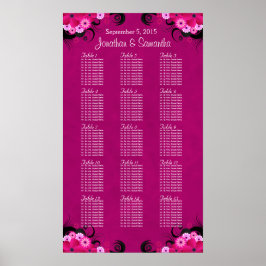 Dark Fuschia Floral 15 Wedding Table Seating Chart Poster
