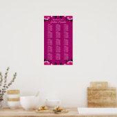 Dark Fuschia Floral 15 Wedding Table Seating Chart Poster (Keuken)
