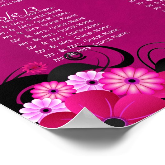 Dark Fuschia Floral 15 Wedding Table Seating Chart Poster (Hoek)