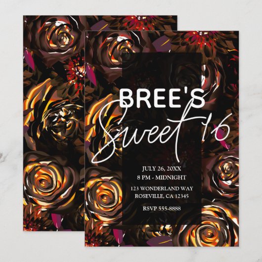 Dark Garden Autumn Flowers Herfst Sweet 16 Party Kaart (Voorkant / Achterkant)