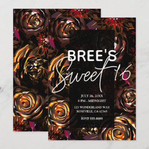 Dark Garden Autumn Flowers Herfst Sweet 16 Party Kaart