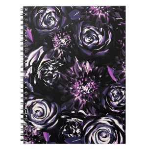 Dark Garden die Paarse Glam Flowers slaan Notitieboek