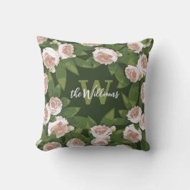 Dark Garden Harmony: Camelia's en groen Kussen