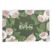 Dark Garden Harmony: Camelia's en groen Kussensloop (Voorkant-Rechts)