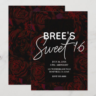 Dark Garden Red Romantic Flowers Glam Sweet 16 Kaart