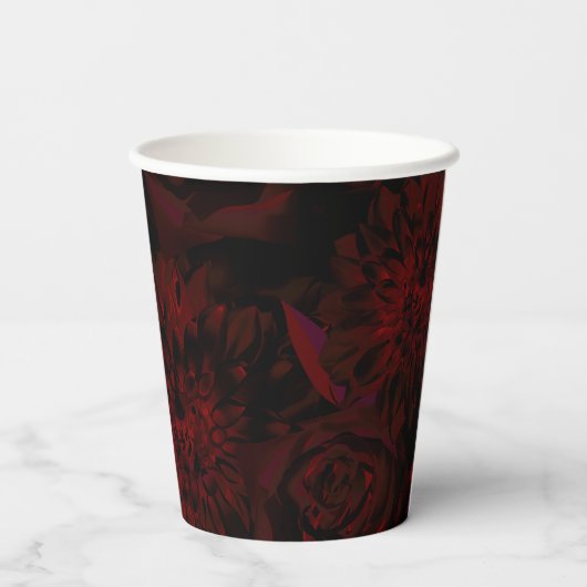 Dark Garden Red Romantic Flowers Gothic Wedding Papieren Bekers (Achterkant)