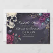 Dark Gohic Skull & Rose Elegant Handfasting Save The Date (Voorkant)