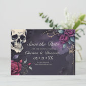 Dark Gohic Skull & Rose Elegant Handfasting Save The Date (Staand voorkant)