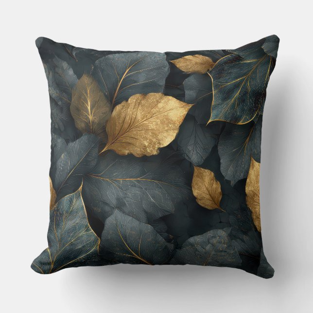 Dark Gold Botanical Leaves Throw Pillow Kussen (Voorkant)