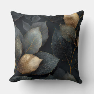 Dark Gold Botanical Throw Pillow Kussen