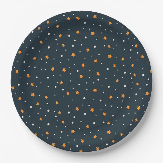 Dark Gold Starry Night Holiday Pattern Plates Papieren Bordje (Voorkant)