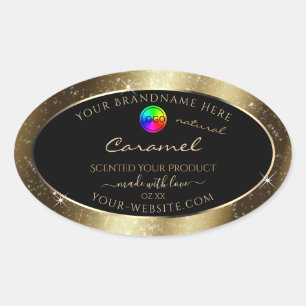 Dark Golden Glitter Lijst Productlabel met Logo Ovale Sticker
