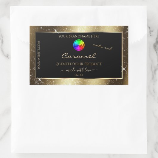 Dark Golden Glitter Lijst Productlabel met Logo Rechthoekige Sticker (Tas)