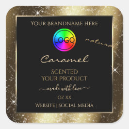Dark Golden Glitter Lijst Productlabel met Logo Vierkante Sticker
