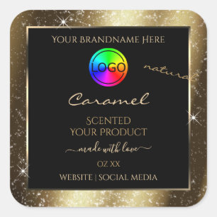 Dark Golden Glitter Lijst Productlabel met Logo Vierkante Sticker