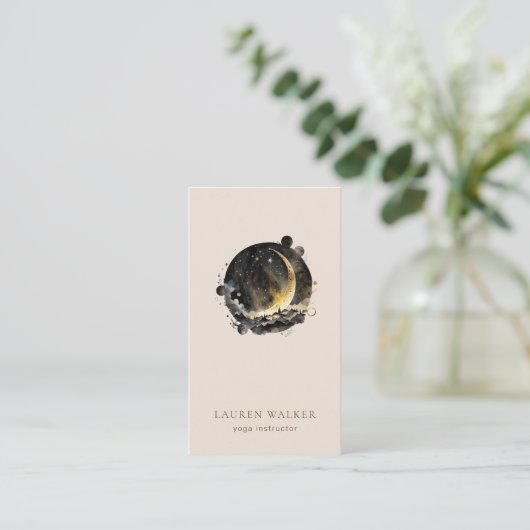 Dark Golden Moon Phases Yoga Studio Visitekaartje (Staand voorkant)