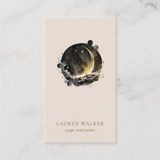 Dark Golden Moon Phases Yoga Studio Visitekaartje (Voorkant)