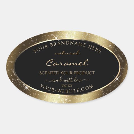 Dark Golden Sparkle Glitter Lijst Productlabel Ovale Sticker (Voorkant)