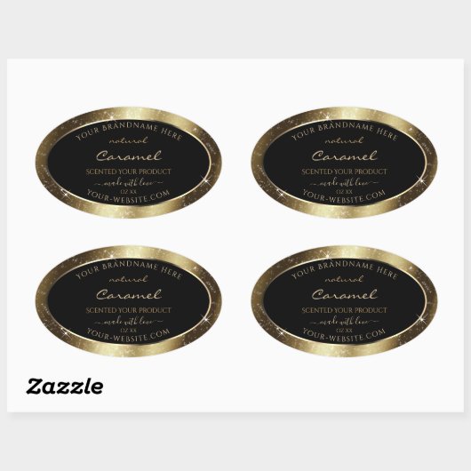 Dark Golden Sparkle Glitter Lijst Productlabel Ovale Sticker (Vel)