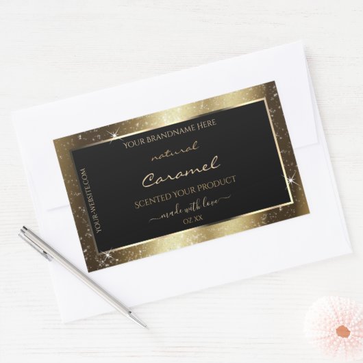 Dark Golden Sparkle Glitter Lijst Productlabel Rechthoekige Sticker (Envelop)
