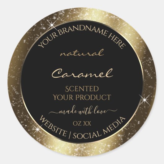 Dark Golden Sparkle Glitter Lijst Productlabel Ronde Sticker (Voorkant)
